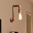 1-Bulb Wall Sconce Lamp Industrial Water Pipe Metallic Wall Mount Light in Coffee with Right Angle Design