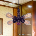Vintage Radial Pipe Pendant Chandelier 4 Heads Metal Suspension Light in Copper with Water Valve Deco