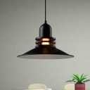 1 Bulb Metallic Down Lighting Antiqued Black Finish Wide Flare Restaurant Hanging Pendant Lamp