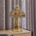 Brass 3 Heads Table Lighting Traditional Metal Hollow Nightstand Lamp for Living Room