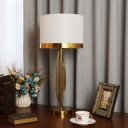 1 Head Study Task Lighting Modern Gold Small Desk Lamp with Cylindrical Fabric Shade