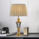 Contemporary 1 Bulb Desk Light White Tapered Drum Night Table Lamp with Fabric Shade