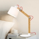 Drum Fabric Task Lighting Modern 1 Head White Night Table Lamp with Rotating Node