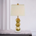 1 Head Trapezoid Desk Lamp Modern Fabric Table Light in Beige with Pentagon Gold Metal Base