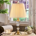 Fabric Pleated Desk Lamp Nordic 1 Head Beige Table Light with Faux-Braided Detailing