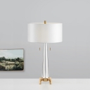 2 Heads Cylinder Task Lighting Modern Fabric Nightstand Lamp in White with Pull Chain