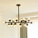 Black Linear Chandelier Lighting Contemporary 16 Lights Metallic Hanging Lamp with Ball Clear Glass Shade