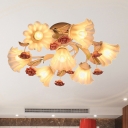 Scalloped Metal Ceiling Fixture Korean Flower 4/7-Light Living Room Semi Flush Mount Light in White