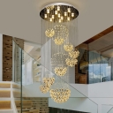 Sphere Cluster Pendant Light Minimalist Beveled Crystal 13 Heads Stair Hanging Lamp in Gold