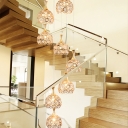 Gold Globe Multi Light Pendant Modernist 8 Bulbs K9 Crystal Down Lighting for Stair
