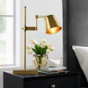 Conical Desk Light Modernism Metal 1 Head Night Table Lamp in Brass with Swing Arm
