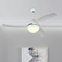 Dome Metal Hanging Fan Lamp Modern Living Room 3 Blades LED Semi Flush Light in White, 52
