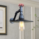 1 Bulb Sconce Lighting Industrial Flat Shade Metal Wall-Mount Lamp in Black/Copper for Living Room