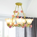 5 Bulbs Opal Glass Chandelier Country Style Pink/Yellow Wagon Wheel Bedroom Pendant Lighting Fixture