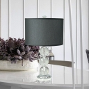 1 Head Ball Table Light Modernist Clear Crystal Desk Lamp in Black with Fabric Shade