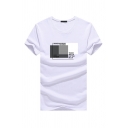 Men's Stylish Street Short Sleeve Crew Neck Letter GRUNGE BACKGROUND Print Colorblocked Fitted Tee
