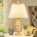 Contemporary 1 Bulb Table Light White Tapered Small Desk Lamp with Fabric Shade