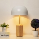 White Domed Table Light Modern 1 Bulb Metal Small Desk Lamp with Cylinder Wood Base