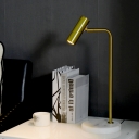Cylindrical Metal Desk Light Modernist 1 Head Gold Night Table Lamp with Marble Base