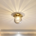 1 Bulb Hallway Flush Lighting Fixture Minimalist Gold Flush Ceiling Lamp with Sphere Smoke Water Glass Shade