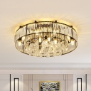 Black Dual-Tier Flush Mount Modern 7/13 Lights Iron Frame Flushmount Ceiling Fixture with Crystal Drops
