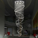 13 Bulbs Stair Cluster Pendant Modern Silver LED Hanging Light Fixture with Cascading Clear Crystal Shade