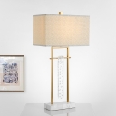 Gold Rectangle Table Light Modern 1 Bulb Fabric Small Desk Lamp with Marble Base