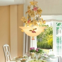 Bowl White Glass Pendant Chandelier Pastoral 3 Heads Dining Room LED Suspension Light