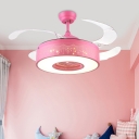 Pink/Blue Ring Fan Light Modernist Metal LED 4-Blade Semi Flush Mount Ceiling Lamp with Acrylic Shade, 42