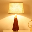Fabric Conical Desk Light Modernism 1 Bulb Night Table Lamp in Brown with Wood Base
