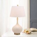 Fabric Cone Desk Light Modern 1 Head Night Table Lamp in White with Jar Ceramic Base