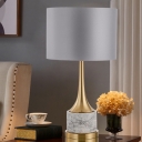 Contemporary Shaded Desk Light Fabric 1 Bulb Night Table Lamp in Grey with Marble Base