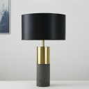 Modernism Drum Table Light Fabric 1 Bulb Nightstand Lamp in Black with Cement Base