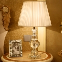1 Head Urn-Shaped Desk Light Modernism Beveled Crystal Night Table Lamp in Beige