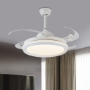 Acrylic White Hanging Fan Light Round Led Modernism 8-Blade Semi Flush Ceiling Lamp for Bedroom, 42