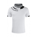 Stylish Mens Short Sleeve Cowl Neck Button Detail Patchwork Contrasted Slim Fit Tee