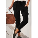 Leisure Womens Solid Color Drawstring Long Length Fitted Pants