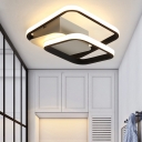 LED Corridor Flush Mount Fixture Modern Black Ceiling Light with 2-Square Acrylic Shade in White/Warm Light