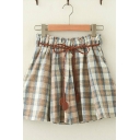 New Trendy Girls Bow Tied Waist Checkered Printed Mini Pleated A-Line Skirt