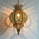 Hollow Restaurant Hanging Pendant Light Arabian Metal 1 Light Brass Suspension Lamp