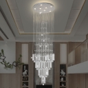 Clear Crystal Circle Cluster Pendant Modern 8 Lights LED Drop Lamp in White for Hall