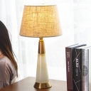 1 Bulb Bedside Table Light Contemporary White Small Desk Lamp with Cone Fabric Shade