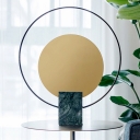 Modernist Round Task Light Metal LED Nightstand Lamp in Green with Rectangle Marble Base