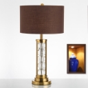 Modern Oval Desk Light Crystal 1 Bulb Night Table Lamp in Gold with Fabric Shade