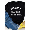 Cool Chic Women's Short Sleeve Crew Neck I'VE GOT A GOOD HEART Fitted T Shirt in Black