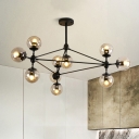 Modernist 10-Bulb Pendant Chandelier with Round Clear Glass Shade Black Triangle Frame Hanging Light Fixture