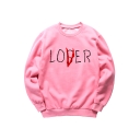 LOVER Letter Print Round Neck Long Sleeve Sweatshirt