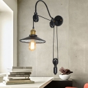 Iron Black Finish Sconce Lighting Wide Flare 1-Bulb Vintage Pulley Wall Mounted Lamp Fixture