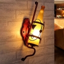 Copper 1-Bulb Wall Mount Light Art Deco Yellow Glass Bottle Wall Sconce Lamp with Wine Rack Backplate