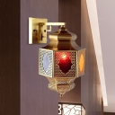 1 Head Rectangular Sconce Lamp Mediterranean Brass Metal Wall Light Fixture for Restaurant